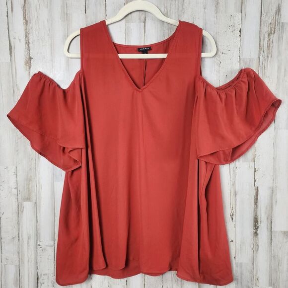 Torrid Cold Shoulder V-Neck Blouse Burnt Orange Size 3X - Picture 1 of 8